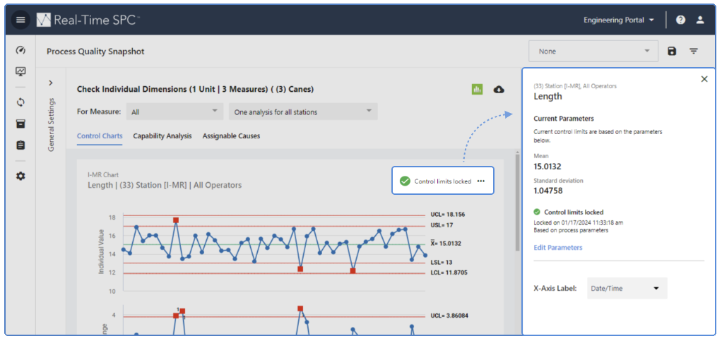 Für Prozess-Qualitäts-Snapshot gesperrte Eingriffsgrenzen