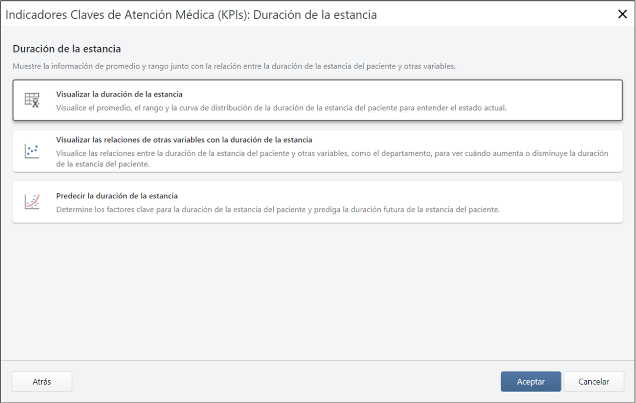 Cuadro de diálogo de duración de la estancia en los KPI de cuidado de la salud